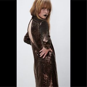Zara brown sequin dress size M